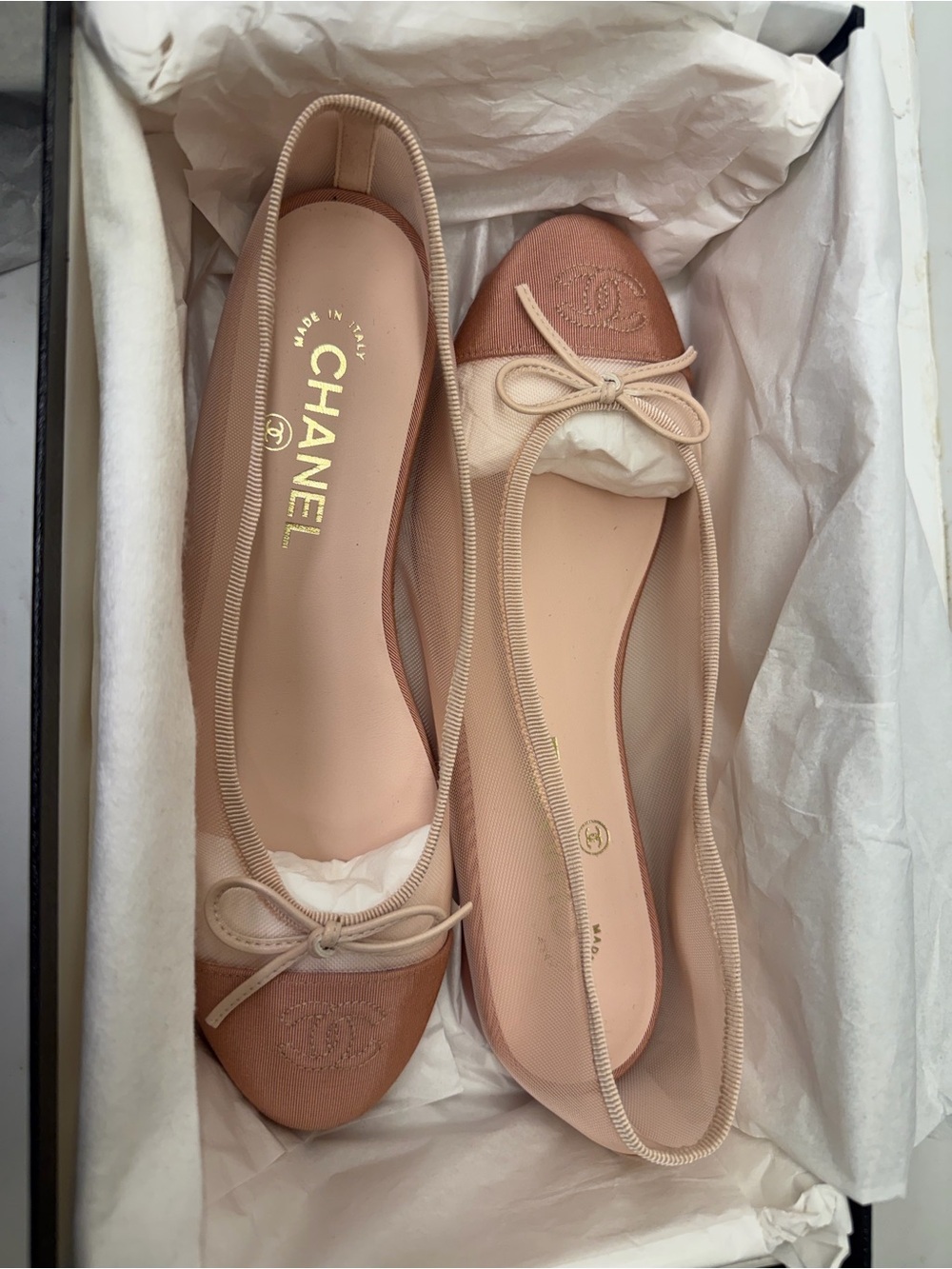 Chanel Two-Tone Pink Ballet Flats Sz 39
